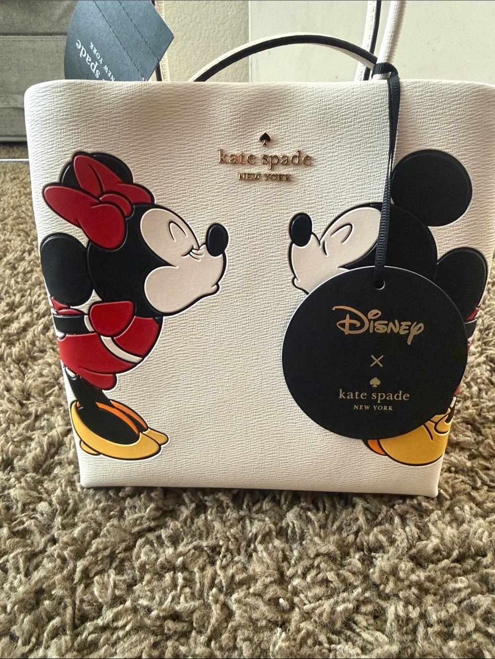 kate spade White Leather Minnie & Mickey Kiss Tote - Picture 3 of 9